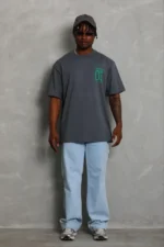 Erkek Baskılı T-Shirt Kısa Kol Bisiklet Yaka Regular Fit Rahat Kalıp Günlük Tişört - Füme - Görsel 3
