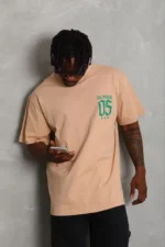 Erkek Baskılı T-Shirt Kısa Kol Bisiklet Yaka Regular Fit Rahat Kalıp Günlük Tişört - Bej - Görsel 2