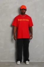 Erkek Baskılı T-Shirt Kısa Kol Bisiklet Yaka Regular Fit Rahat Kalıp Günlük Tişört - Kırmızı - Görsel 2