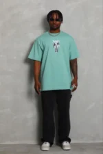 Erkek Baskılı T-Shirt Kısa Kol Bisiklet Yaka Regular Fit Rahat Kalıp Günlük Tişört - Mint Yeşili - Görsel 2