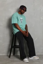 Erkek Baskılı T-Shirt Kısa Kol Bisiklet Yaka Regular Fit Rahat Kalıp Günlük Tişört - Mint Yeşili - Görsel 3