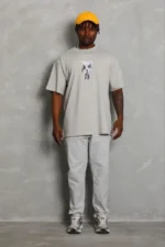 Erkek Baskılı T-Shirt Kısa Kol Bisiklet Yaka Regular Fit Rahat Kalıp Günlük Tişört - Gri - Görsel 2