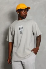 Erkek Baskılı T-Shirt Kısa Kol Bisiklet Yaka Regular Fit Rahat Kalıp Günlük Tişört - Gri - Görsel 3