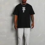Erkek Baskılı T-Shirt Kısa Kol Bisiklet Yaka Regular Fit Rahat Kalıp Günlük Tişört - Siyah