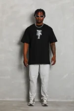 Erkek Baskılı T-Shirt Kısa Kol Bisiklet Yaka Regular Fit Rahat Kalıp Günlük Tişört - Siyah