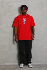 Erkek Baskılı T-Shirt Kısa Kol Bisiklet Yaka Regular Fit Rahat Kalıp Günlük Tişört - Kırmızı - Görsel 2
