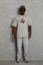 Erkek Baskılı T-Shirt Kısa Kol Bisiklet Yaka Regular Fit Rahat Kalıp Günlük Tişört - Gri - Görsel 3