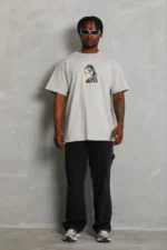 Erkek Baskılı T-Shirt Kısa Kol Bisiklet Yaka Regular Fit Rahat Kalıp Günlük Tişört - Gri - Görsel 2