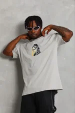 Erkek Baskılı T-Shirt Kısa Kol Bisiklet Yaka Regular Fit Rahat Kalıp Günlük Tişört - Gri - Görsel 3