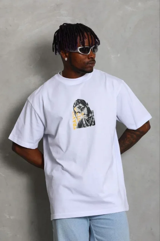 TY69b69422e946769b69422e9469.webp Erkek Baskılı T-Shirt Kısa Kol Bisiklet Yaka Regular Fit Rahat Kalıp Günlük Tişört - Beyaz - Görsel 1