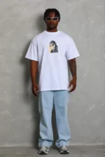 Erkek Baskılı T-Shirt Kısa Kol Bisiklet Yaka Regular Fit Rahat Kalıp Günlük Tişört - Beyaz - Görsel 2