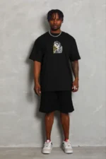 Erkek Baskılı T-Shirt Kısa Kol Bisiklet Yaka Regular Fit Rahat Kalıp Günlük Tişört - Siyah - Görsel 2