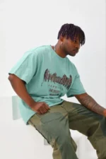 Erkek Baskılı T-Shirt Kısa Kol Bisiklet Yaka Regular Fit Rahat Kalıp Günlük Tişört - Mint Yeşili - Görsel 4