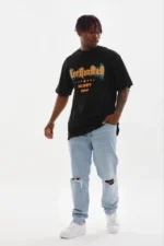 Erkek Baskılı T-Shirt Kısa Kol Bisiklet Yaka Regular Fit Rahat Kalıp Günlük Tişört - Siyah - Görsel 2