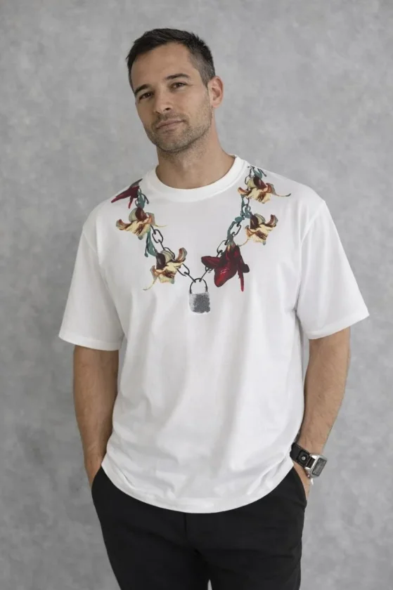 TY69b69b4567e4669b69b4567e48.webp Erkek Baskılı T-Shirt Kısa Kol Bisiklet Yaka Regular Fit Rahat Kalıp Günlük Tişört - Beyaz - Görsel 1