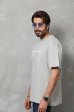 Erkek Baskılı T-Shirt Kısa Kol Bisiklet Yaka Regular Fit Rahat Kalıp Günlük Tişört - Gri - Görsel 2