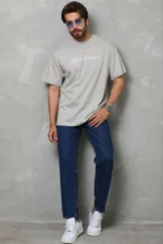 Erkek Baskılı T-Shirt Kısa Kol Bisiklet Yaka Regular Fit Rahat Kalıp Günlük Tişört - Gri - Görsel 3
