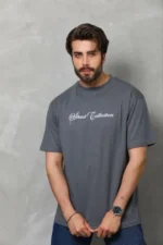 Erkek Baskılı T-Shirt Kısa Kol Bisiklet Yaka Regular Fit Rahat Kalıp Günlük Tişört - Füme
