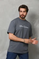 Erkek Baskılı T-Shirt Kısa Kol Bisiklet Yaka Regular Fit Rahat Kalıp Günlük Tişört - Füme - Görsel 3