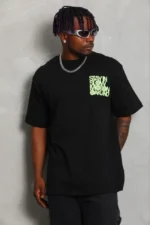 Erkek Baskılı T-Shirt Kısa Kol Bisiklet Yaka Regular Fit Rahat Kalıp Günlük Tişört - Siyah - Görsel 2