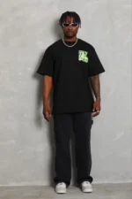 Erkek Baskılı T-Shirt Kısa Kol Bisiklet Yaka Regular Fit Rahat Kalıp Günlük Tişört - Siyah - Görsel 3