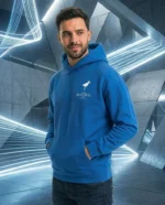 Erkek Kapüşonlu Double Oversize Üç İplik Pamuklu Deniz Yelken Baskılı Kanguru - Saks Mavisi - Görsel 2