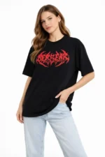 Baskılı T-Shirt Yazlık Kısa Kol Bisiklet Yaka Rahat Kalıp Tişört - Siyah - Görsel 3