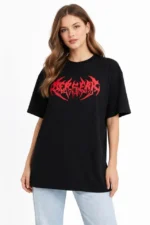 Baskılı T-Shirt Yazlık Kısa Kol Bisiklet Yaka Rahat Kalıp Tişört - Siyah - Görsel 4