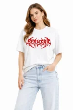 Baskılı T-Shirt Yazlık Kısa Kol Bisiklet Yaka Rahat Kalıp Tişört - Beyaz - Görsel 3