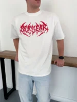 Erkek Baskılı T-Shirt Yazlık Kısa Kol Bisiklet Yaka Rahat Kalıp Tişört - Beyaz