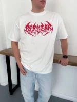 Erkek Baskılı T-Shirt Yazlık Kısa Kol Bisiklet Yaka Rahat Kalıp Tişört - Beyaz - Görsel 3