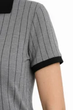 Polo Yaka Çizgili Tişört Kısa Kol Düğmeli Yazlık T-Shirt - Gri - Görsel 3