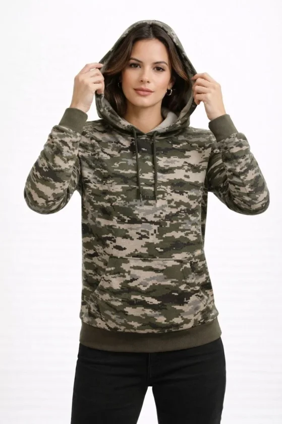 TY69c66616b58f169c66616b58f4.webp Kamuflaj Desenli 2 İplik 4 Mevsim Kapüşonlu Kanguru Cepli Hoodie Sweatshirt - Kamuflaj - Görsel 1