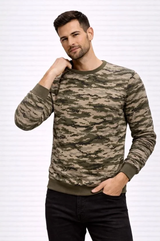TY69c92c4c2454369c92c4c24545.webp Erkek Kamuflaj Desenli 2 İplik 4 Mevsim Uzun Kollu Bisiklet Yaka Sweatshirt - Kamuflaj - Görsel 1