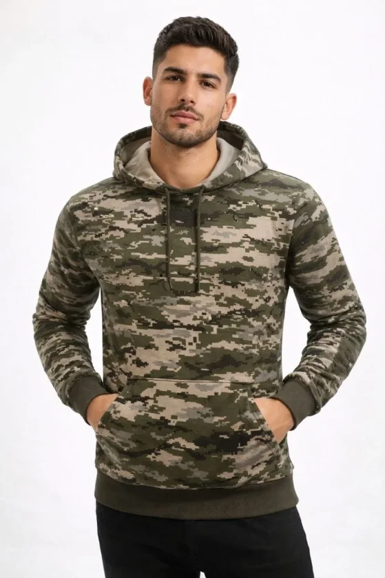 TY69c933514ebb969c933514ebbb.webp Erkek Kamuflaj Desenli 2 İplik 4 Mevsim Kapüşonlu Kanguru Cepli Hoodie Sweatshirt - Kamuflaj - Görsel 1