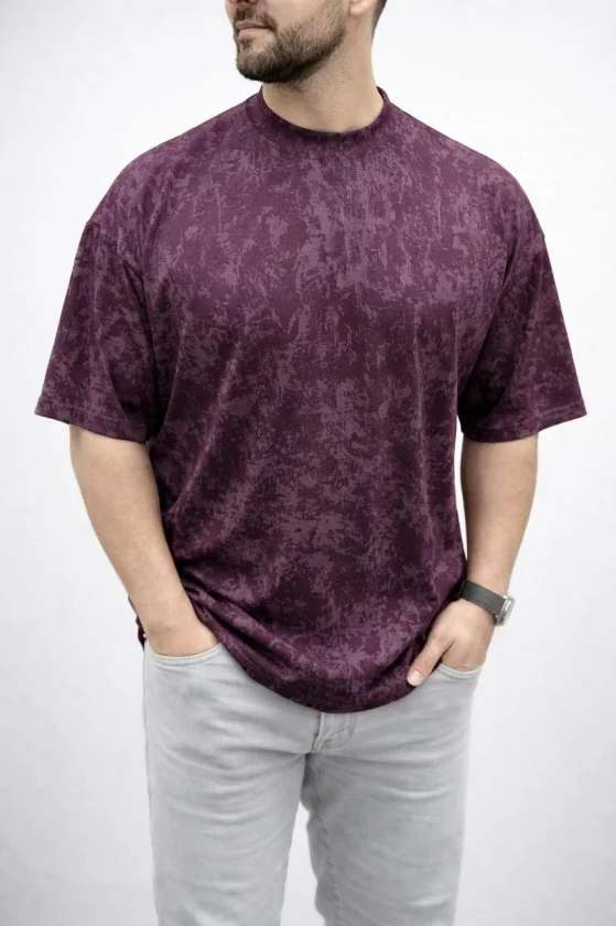 TY69c948688385269c9486883854.webp Erkek Premium Tişört OSY Yumuşak Dokulu Yıkamalı Oversize T-Shirt - Bordo - Görsel 1