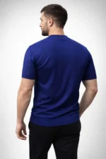 Erkek Yazlık Triko Dokuma Tişört Kısa Kol Bisiklet Yaka Örgü Desenli T-Shirt - Lacivert - Görsel 2