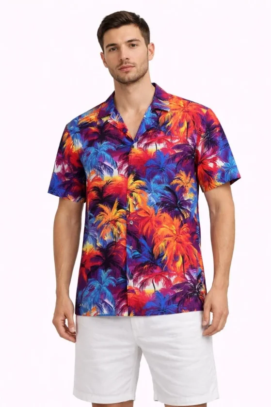 TY69cd6739e80c569cd6739e80c7.webp Erkek Tropikal Desenli Kısa Kol Gömlek Rahat Kalıp Yazlık Hawaii Tarz - Desenli - Görsel 1
