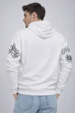Erkek 3 İplik Pamuklu Kapüşonlu Baskılı SweatShirt Hoodie - Beyaz - Görsel 2