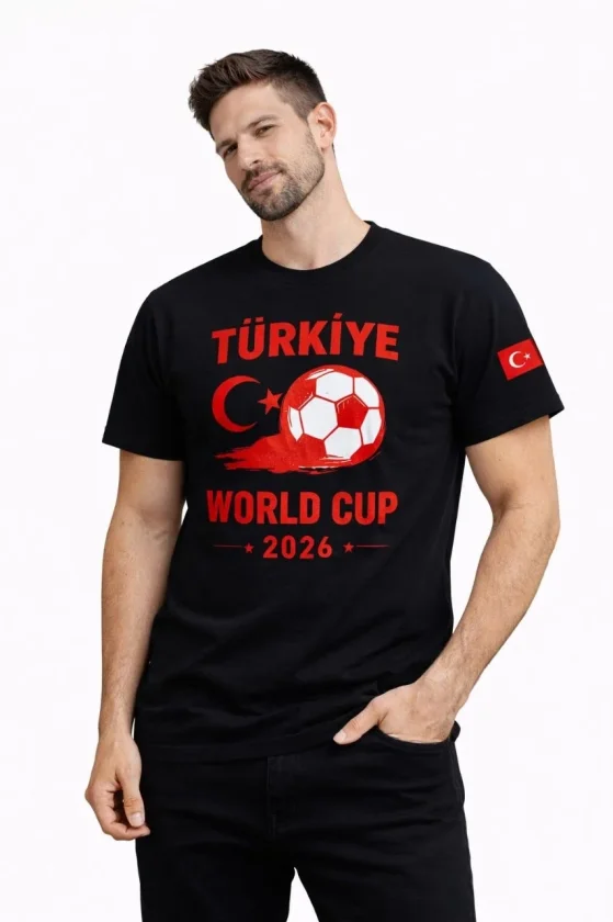 TY69d3e2934279369d3e29342794.webp Erkek Türkiye World Cup 2026 Baskılı Tişört Futbol Temalı Forma T-Shirt - Siyah - Görsel 1