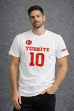 Erkek TÜRKİYE Ay Yıldız Baskılı 10 Numara Forma Tişört Taraftar T-Shirt - Beyaz - Görsel 3