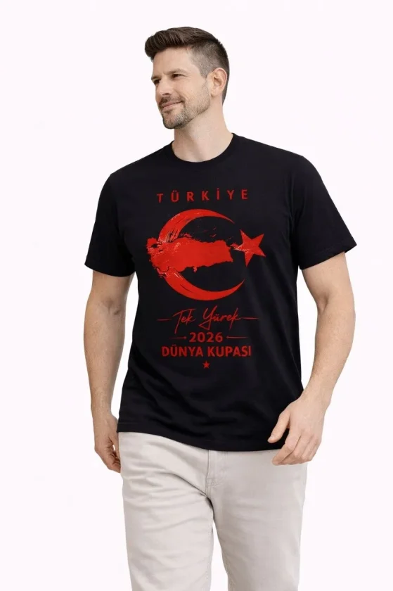 TY69d3e99167f5869d3e99167f5a.webp Erkek TÜRKİYE Ay Yıldız Baskılı Taraftar Forma T-Shirt - Siyah - Görsel 1