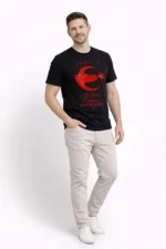 Erkek TÜRKİYE Ay Yıldız Baskılı Taraftar Forma T-Shirt - Siyah - Görsel 2