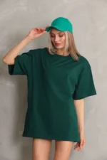 Regular Fit Tişört Bisiklet Yaka Yazlık Kısa Kol Basıc T-Shirt - Yeşil - Görsel 3