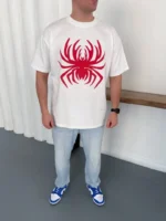 Erkek Örümcek Baskılı Tişört Kısa Kollu Bisiklet Yaka T-Shirt - Beyaz - Görsel 2