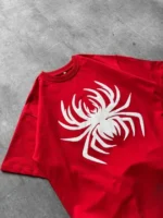 Erkek Örümcek Baskılı Tişört Kısa Kollu Bisiklet Yaka T-Shirt - Kırmızı