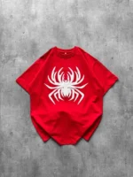 Örümcek Baskılı Tişört Kısa Kollu Bisiklet Yaka T-Shirt - Kırmızı - Görsel 4
