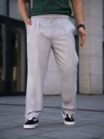 Erkek Keten Cepli Çıma Dikişli Jogger Buggy Pantalon Rahat Kalıp - Gri - Görsel 3