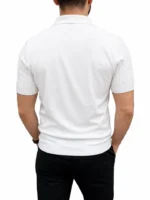 Erkek Yazlık Triko Tişört Kısa Kol Polo Yaka Düğmeli T-Shirt - Beyaz - Görsel 2