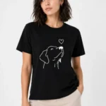 Köpek Figürlü Minimal Baskılı Tişört Kısa Kol Yazlık T-Shirt - Siyah